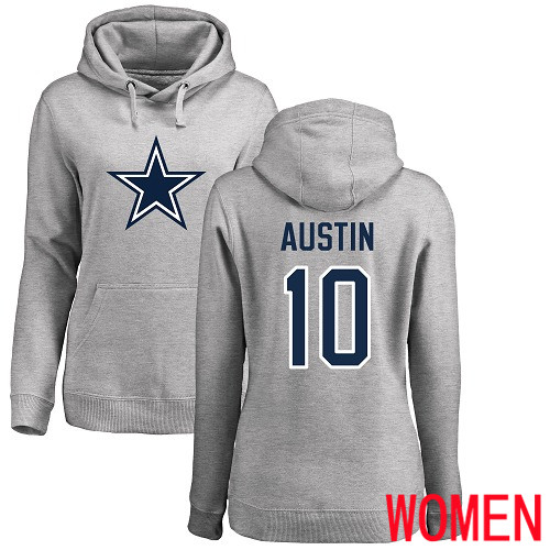Women Dallas Cowboys Ash Tavon Austin Name and Number Logo #10 Pullover NFL Hoodie Sweatshirts